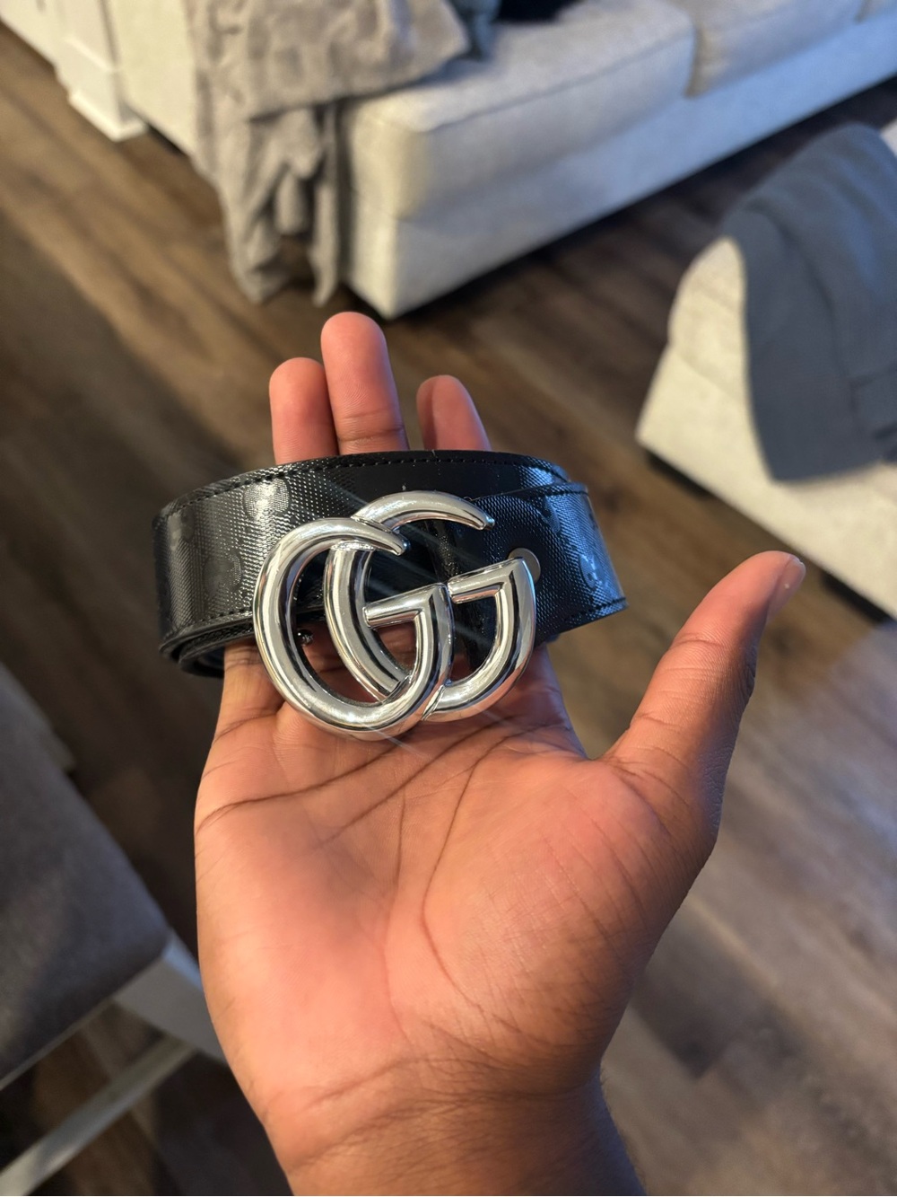 Gucci Black Leather Belt with Silver Double G Buckle - Picture 3 of 6
